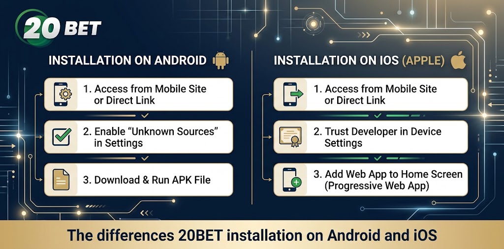 The differences 20BET installation on Android and iOS